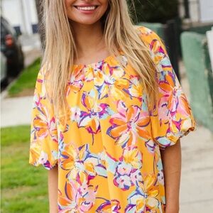 First Love Floral Bubble Sleeve Blouse